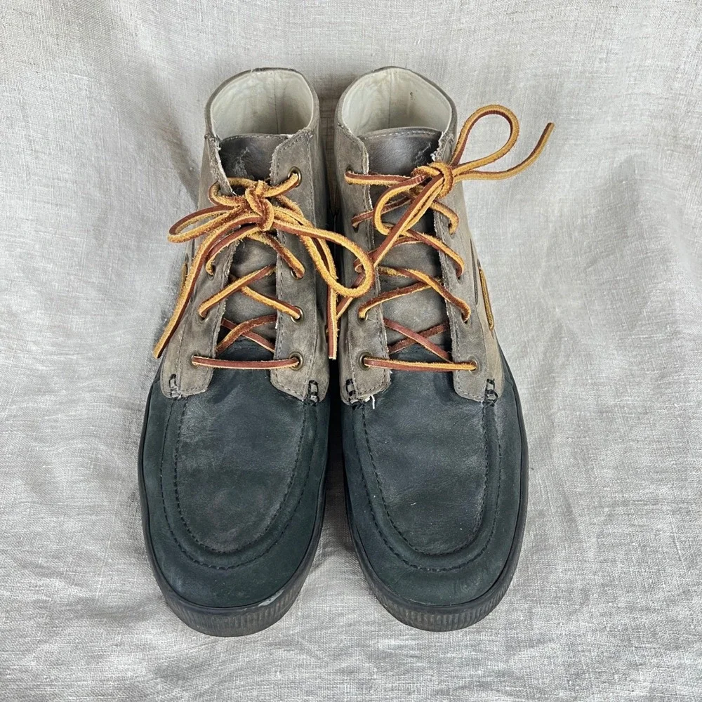 Polo Ralph Lauren Delmont Boots Mens 10.5D Leather Chukka Boat Grey Brown Rugged